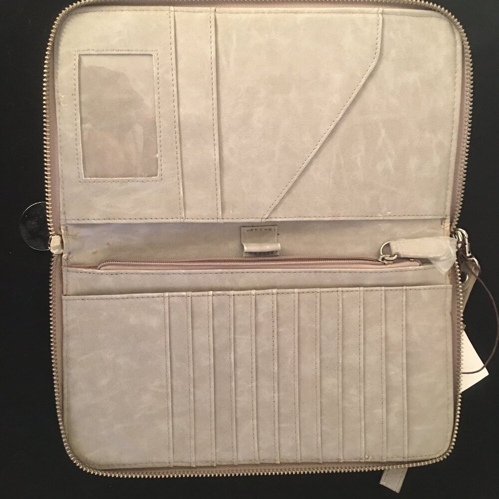 New Silver and Taupe Leather Clutch/Passport Holder -Travel in Style